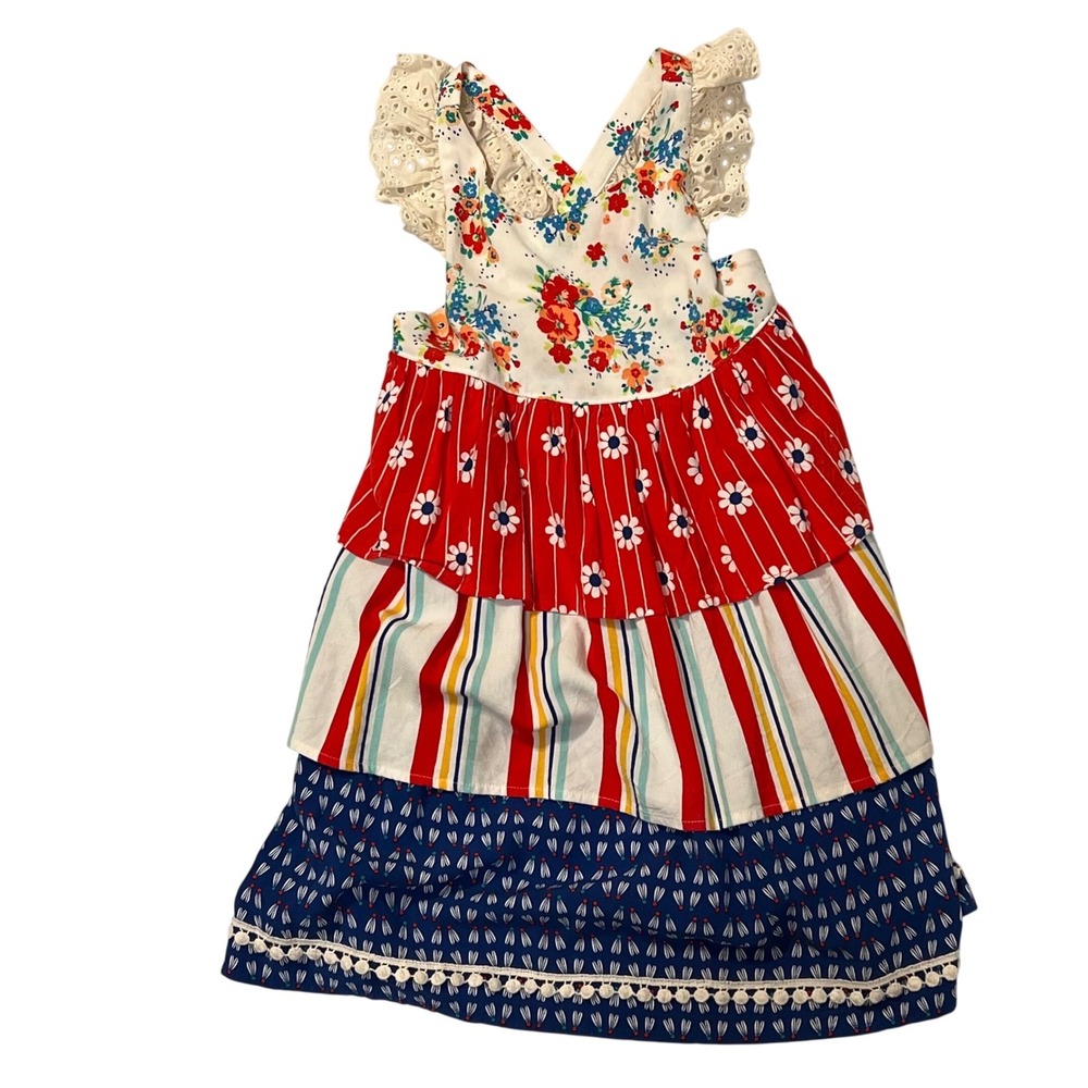 Wildflowers Girls Tiered Ruffle Dress Floral Stripe Dragonfly Size 6
*read